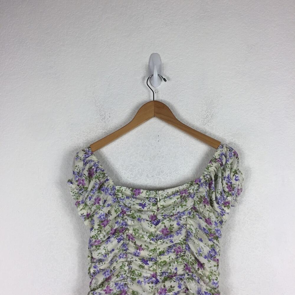 Lulus Love Bloom Cream Floral Print Ruched Off-the-Shoulder Mini Dress Large - Picture 13 of 15